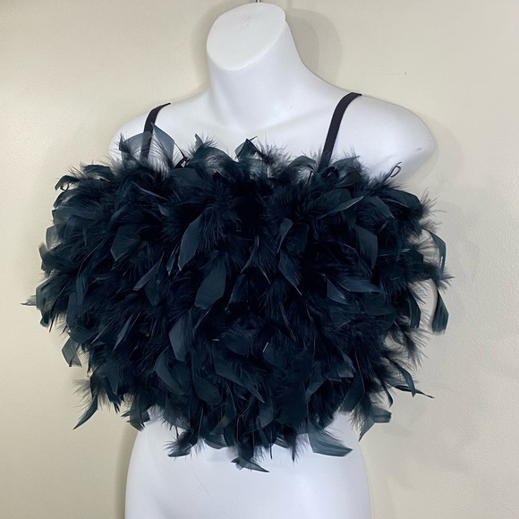 100% LINEN CROPPED CORSET BODICE FEATHER FRONT LACEUP BACK SIZE M ADJUSTABLE - Picture 5 of 9